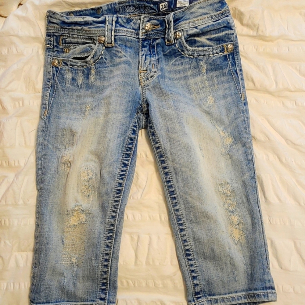Miss MeTrendy Light Blue Distressed Cropped Jeans Sz 28